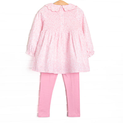 Delightful Days Elastic Smocked Scalloped Collar Legging Set, Pink