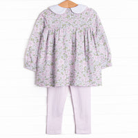 Gingham Gardenias Legging Set, Pink