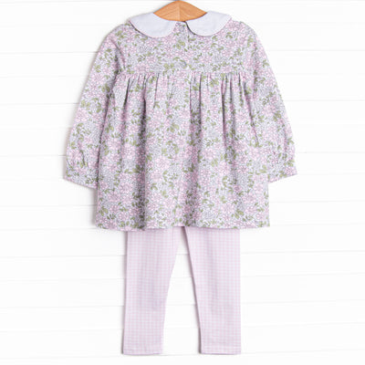 Gingham Gardenias Legging Set, Pink