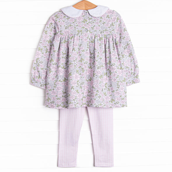 Gingham Gardenias Legging Set, Pink
