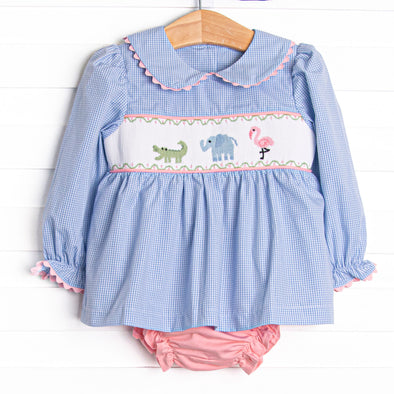 Zoo Park Pals Smocked Diaper Set, Blue