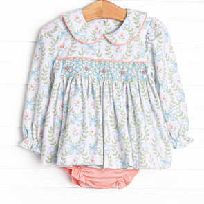 Bows and Bouquets Smocked Diaper Set, Pink