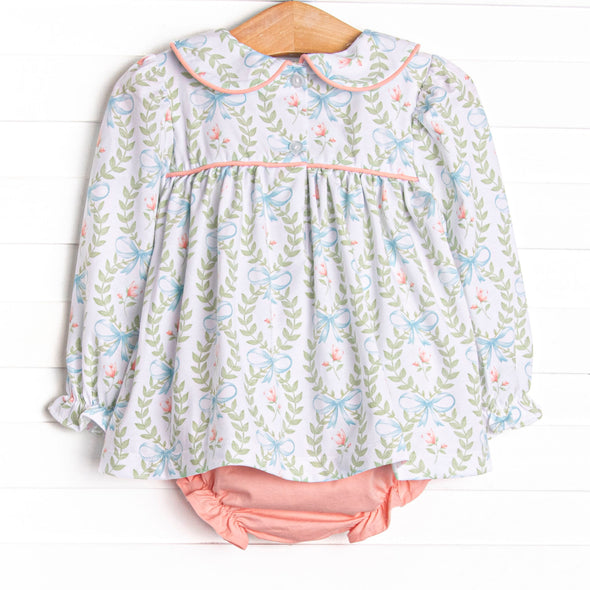 Bows and Bouquets Smocked Diaper Set, Pink