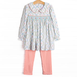 Bows and Bouquets Smocked Legging Set, Pink