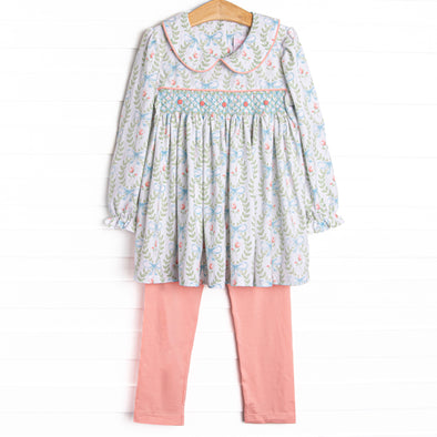 Bows and Bouquets Smocked Legging Set, Pink