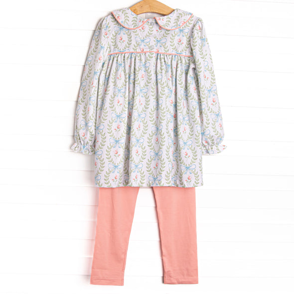Bows and Bouquets Smocked Legging Set, Pink