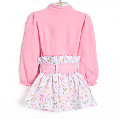 Fall Frenzy Ruffle Neck Skirt Set, Pink
