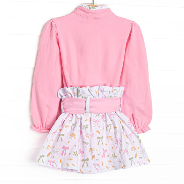 Fall Frenzy Ruffle Neck Skirt Set, Pink
