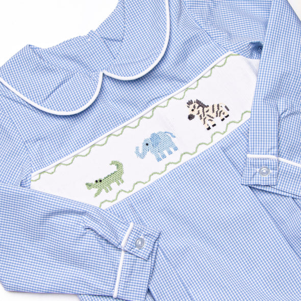 Zoo Park Pals Smocked Boy Bubble, Blue