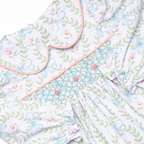 Bows and Bouquets Smocked Diaper Set, Pink