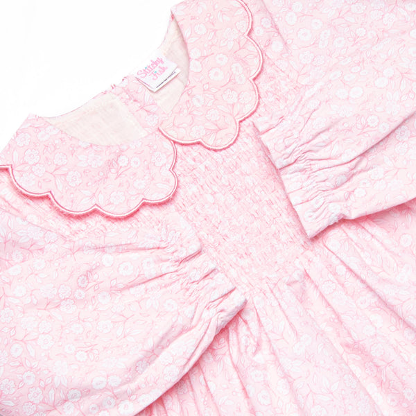 Delightful Days Elastic Smocked Scalloped Collar Dress, Pink