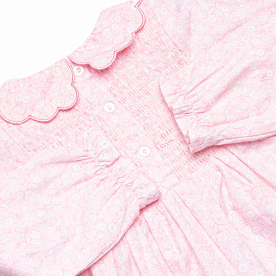 Delightful Days Elastic Smocked Scalloped Collar Dress, Pink