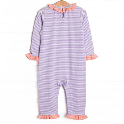 Little Boo Thing Applique Ruffle Romper, Purple