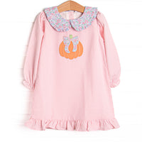 Pretty Pretty Pumpkin Applique Collared Dress, Pink