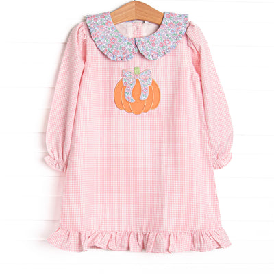 Pretty Pretty Pumpkin Applique Collared Dress, Pink