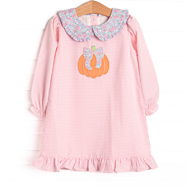 Pretty Pretty Pumpkin Applique Collared Dress, Pink