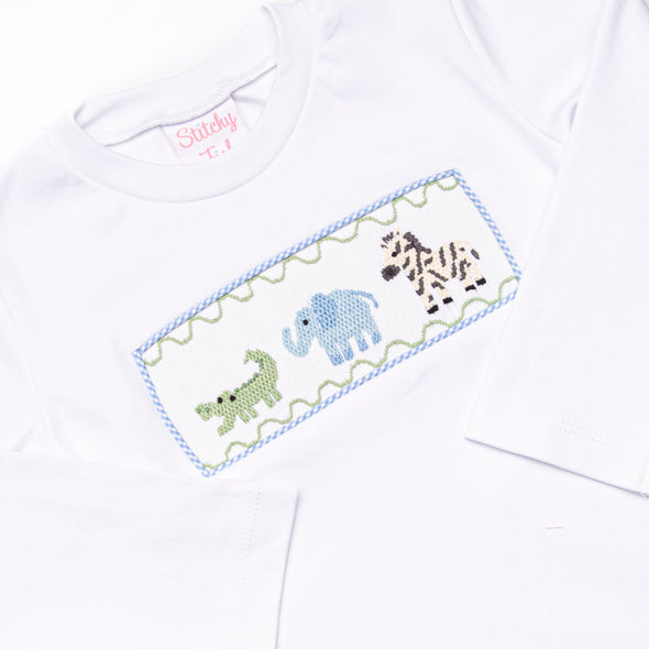 Zoo Park Pals Smocked Pant Set, Blue