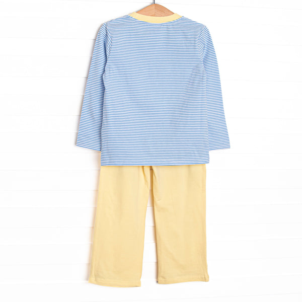 Charles Long Sleeve Pant Set, Yellow and Medium Blue Stripe