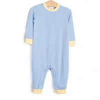 The Romper features long sleeves, snaps in the stride to make changing a breeze, and soft knit material.