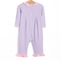 Lexie Ruffle Romper, Light Pink and Purple Stripe