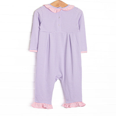 Lexie Ruffle Romper, Light Pink and Purple Stripe