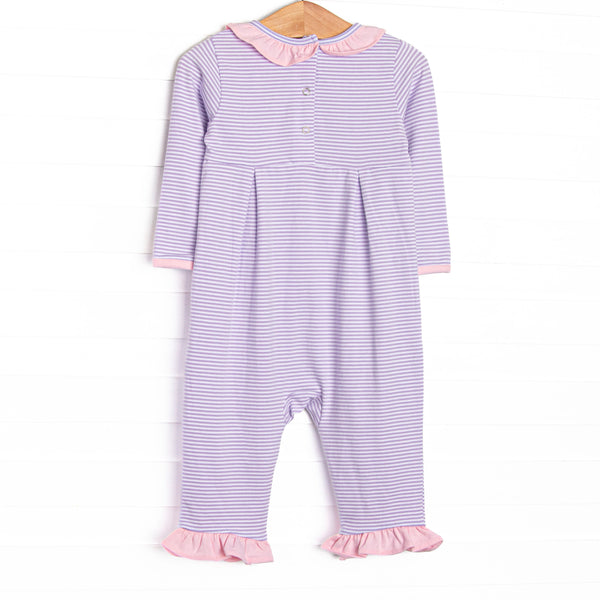 Lexie Ruffle Romper, Light Pink and Purple Stripe