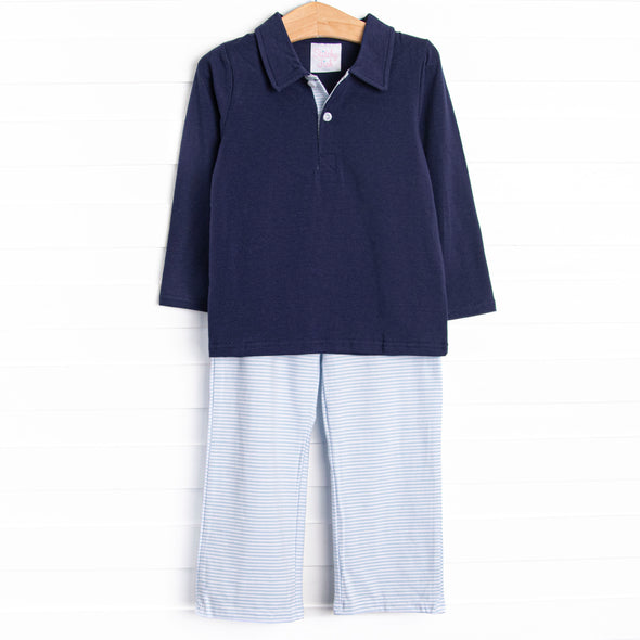 Levi Pant Set, Navy and Light Blue Stripe