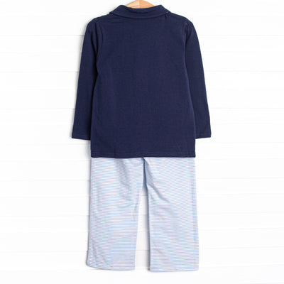 Levi Pant Set, Navy and Light Blue Stripe