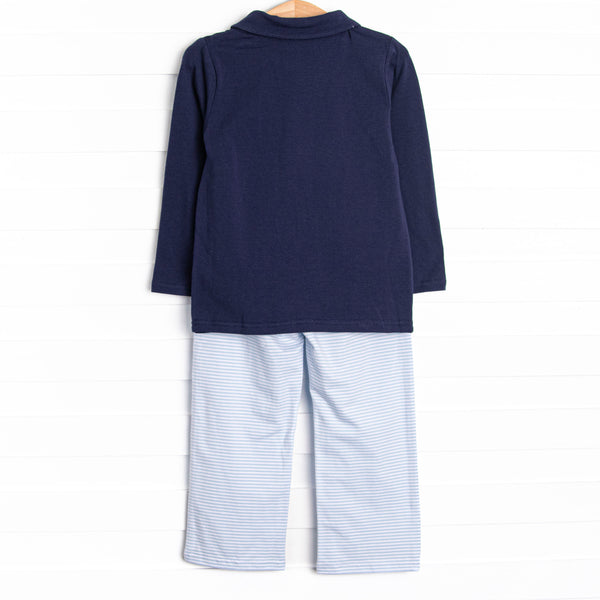 Levi Pant Set, Navy and Light Blue Stripe
