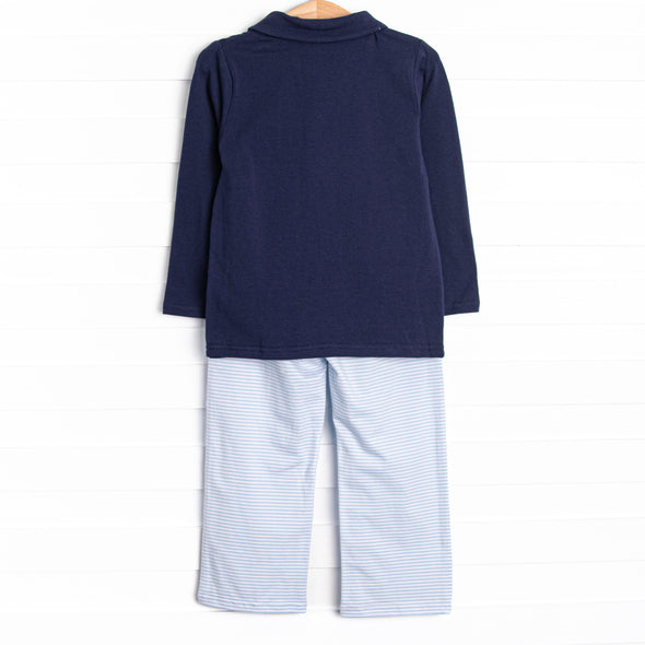 Levi Pant Set, Navy and Light Blue Stripe