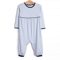  The Romper features long sleeves, snaps in the stride to make changing a breeze, and soft knit material. 