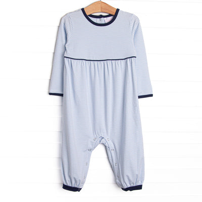  The Romper features long sleeves, snaps in the stride to make changing a breeze, and soft knit material. 