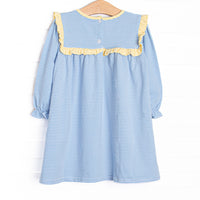 Bonnie Long Sleeve Dress, Yellow and Medium Blue Stripe