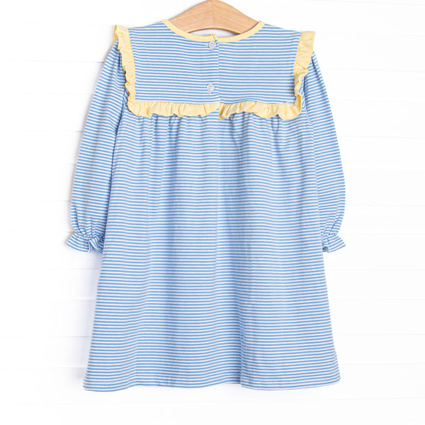 Bonnie Long Sleeve Dress, Yellow and Medium Blue Stripe