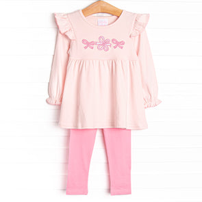 Wrapped in Ribbons Applique Legging Set, Pink