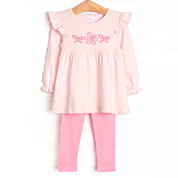 Wrapped in Ribbons Applique Legging Set, Pink