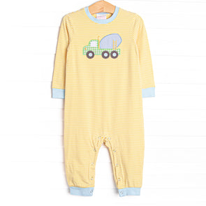 Caution Construction Applique Romper, Yellow