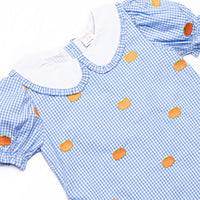 Gingham Gourd Embroidered Dress, Blue Gingham