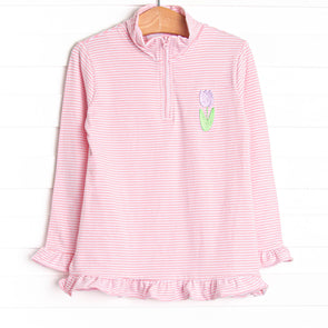 Tulip Bloom Embroidered Pullover, Pink
