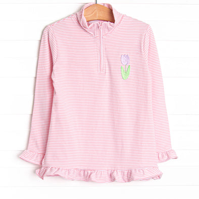 Tulip Bloom Embroidered Pullover, Pink