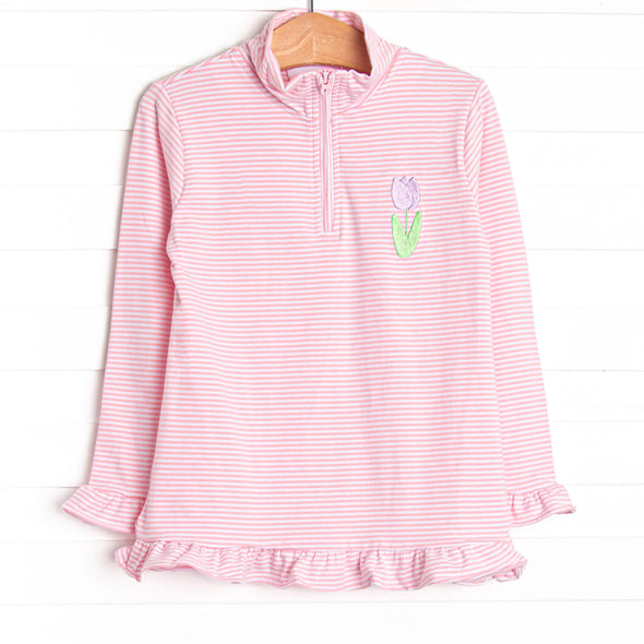 Tulip Bloom Embroidered Pullover, Pink