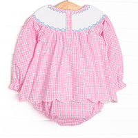 Here Comes the Sunflower Smocked Skirted Bubble, Pink