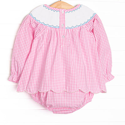 Here Comes the Sunflower Smocked Skirted Bubble, Pink
