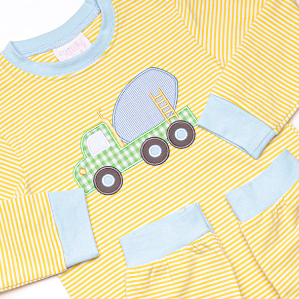 Caution Construction Applique Romper, Yellow