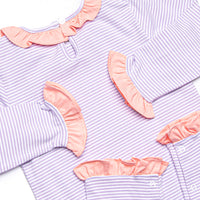 Little Boo Thing Applique Ruffle Romper, Purple