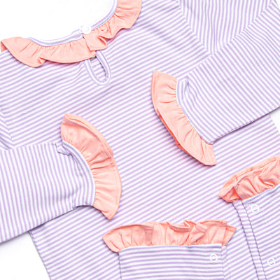 Little Boo Thing Applique Ruffle Romper, Purple