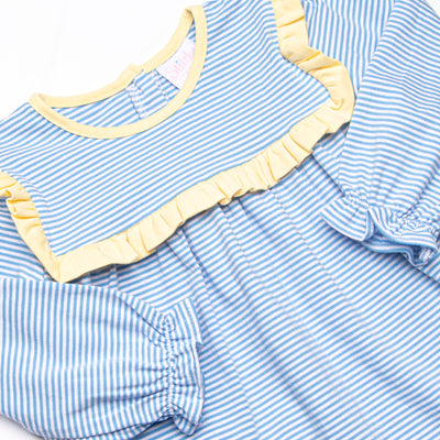 Bonnie Long Sleeve Dress, Yellow and Medium Blue Stripe