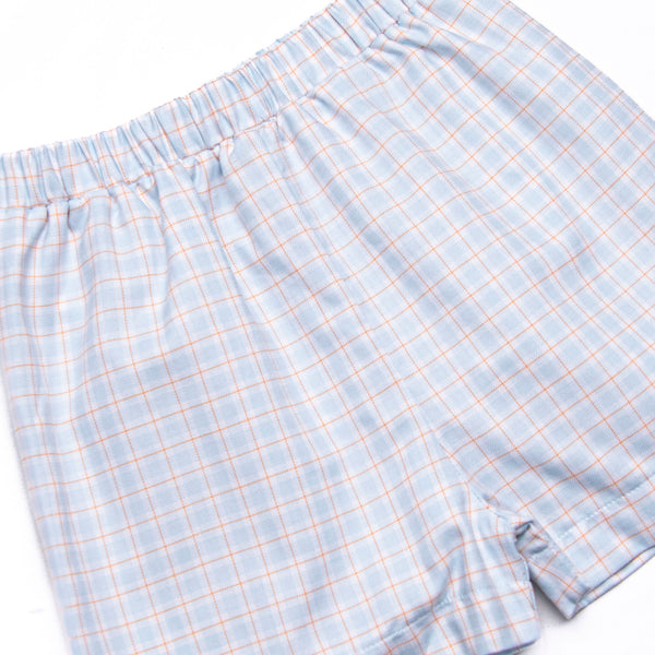 Bleu: Theodore Smocked Short Set, Blue Plaid