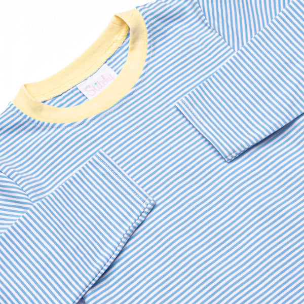 Charles Long Sleeve Pant Set, Yellow and Medium Blue Stripe