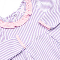 Lexie Ruffle Romper, Light Pink and Purple Stripe